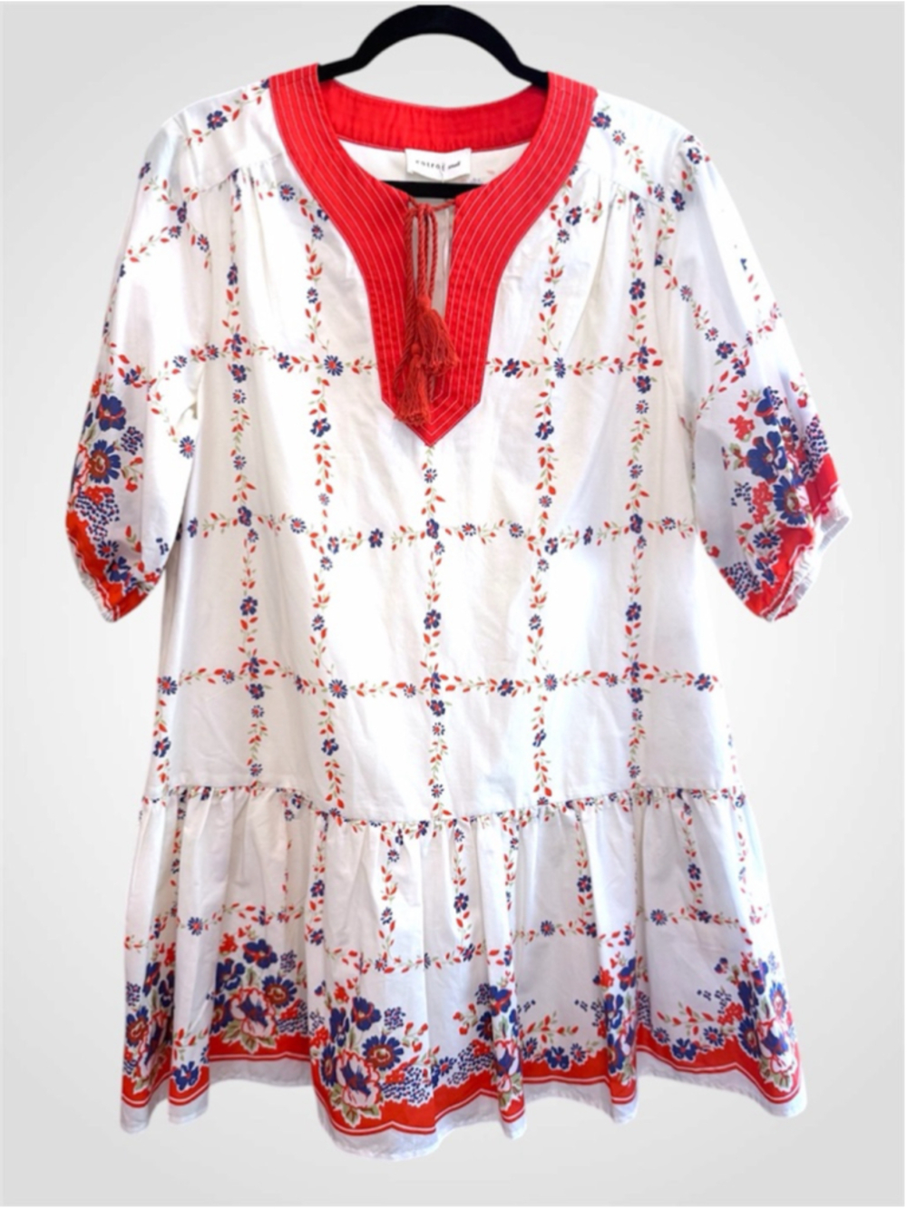 Entro Garden Floral Babydoll Mini Dress in Tomato Size S